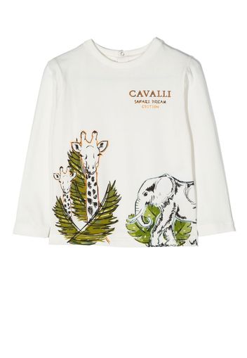 Roberto Cavalli Junior animal-print long-sleeve T-Shirt - Bianco