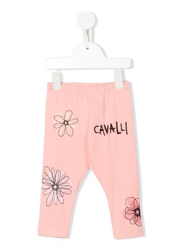 Roberto Cavalli Junior Leggings con ricamo a fiori - Rosa