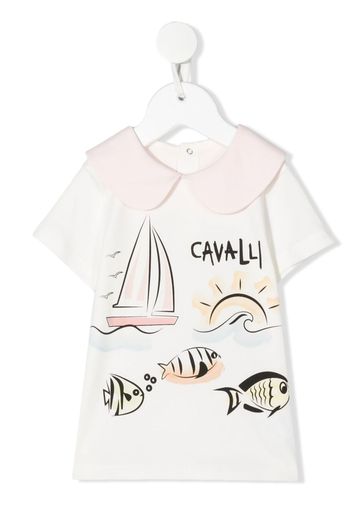 Roberto Cavalli Junior T-shirt con colletto alla Peter Pan - Bianco