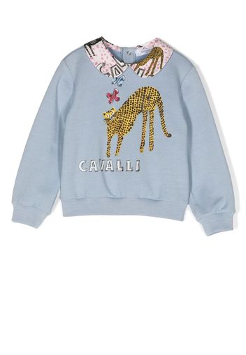 Roberto Cavalli Junior graphic-print Peter-Pan collar sweatshirt - Blu