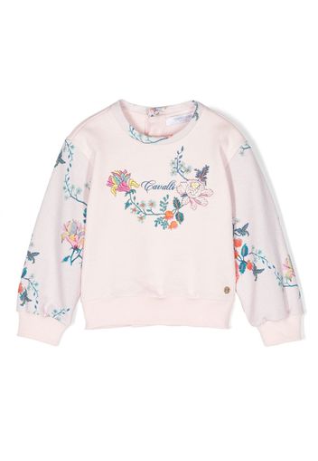 Roberto Cavalli Junior floral-embroidered crew-neck sweatshirt - 02815