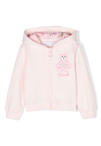 Roberto Cavalli Junior bear-embroidered zip-up hoodie - 02815