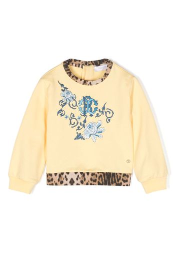 Roberto Cavalli Junior leopard-trimmed embroidered sweatshirt - Giallo