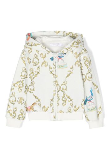 Roberto Cavalli Junior chain-print zip-up hoodie - Bianco