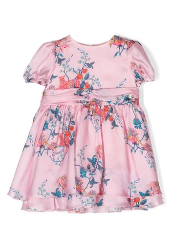 Roberto Cavalli Junior floral-print short-sleeve silk dress - Rosa