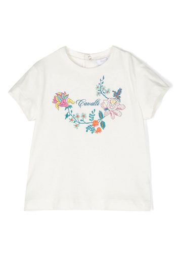 Roberto Cavalli Junior floral-embroidery cotton T-shirt - Bianco