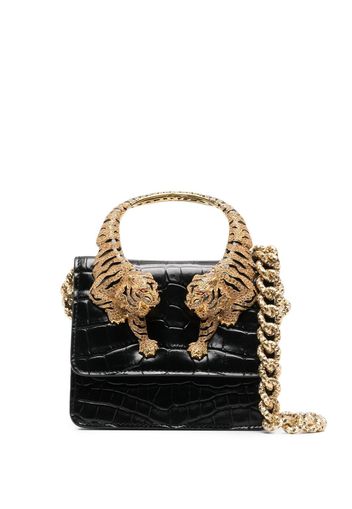 Roberto Cavalli Borsa mini two-way con manico tigri - Nero