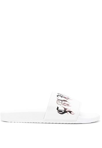 Roberto Cavalli gothic logo-print slides - Bianco