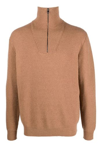 Roberto Collina half zip ribbed jumper - Marrone