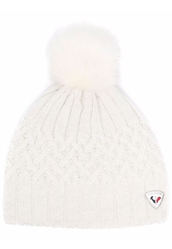 Rossignol logo-patch cable-knit pom-pom beanie - Bianco