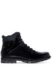 high-shine leather lace-up boots