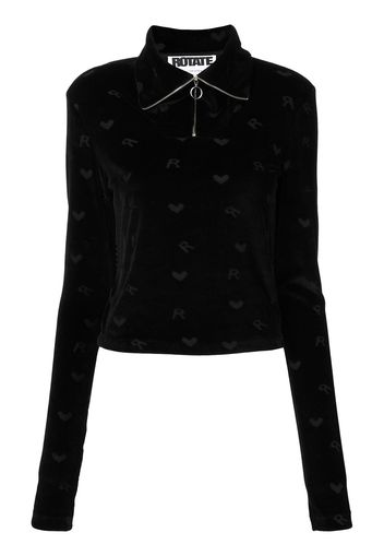 ROTATE monogrammed-velvet funnel-neck top - Nero