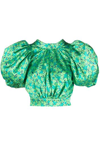 ROTATE floral-print puff-sleeve crop top - Verde