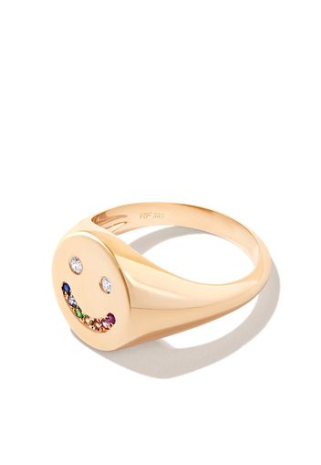 Roxanne First 14kt yellow gold Smiley diamond and sapphire signet ring - Oro