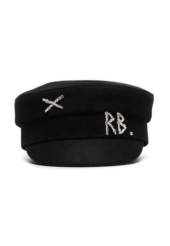 black crystal embellished wool baker boy hat