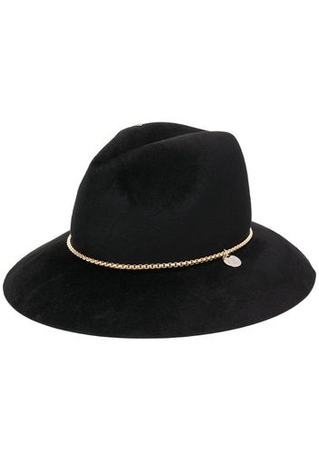 chain-embellished fedora hat