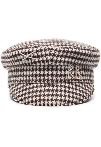 brown houndstooth wool baker boy hat