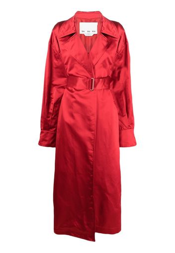 SA SU PHI belted-waist silk trench coat - Rosso
