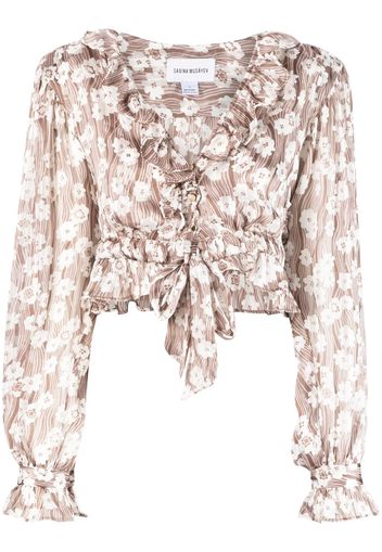 Sabina Musayev floral-print cropped blouse - Marrone