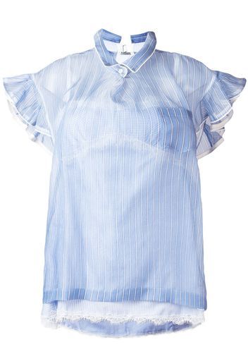 sacai striped frill-trim blouse - Blu