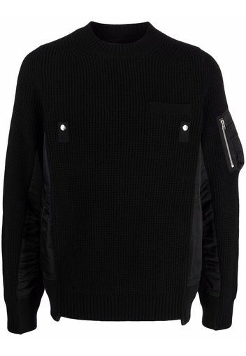 Sacai shell-panelled wool knit jumper - Nero