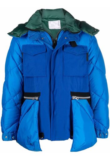 sacai panelled oversize-pocket padded jacket - Blu