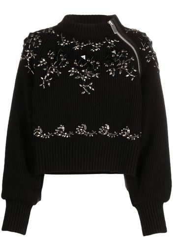 sacai zip-detail intarsia-knit jumper - Nero