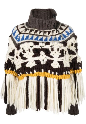 sacai chunky-knit fringed poncho - Toni neutri