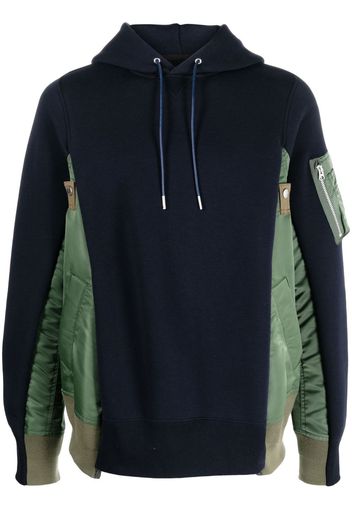 sacai patchwork drawstring hoodie - Blu