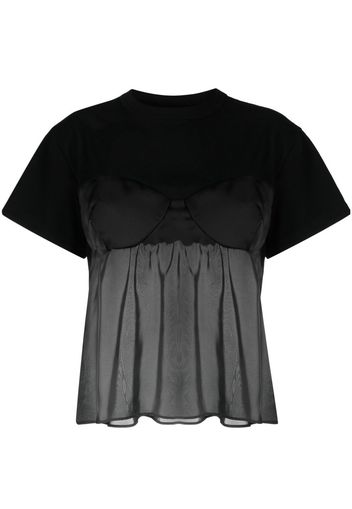 sacai flared semi-sheer T-shirt - Nero