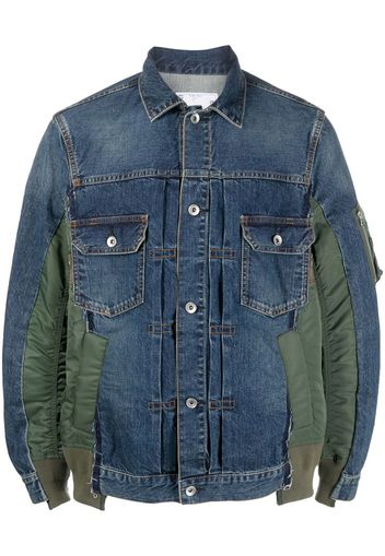 sacai side-zip panelled denim jacket - Blu