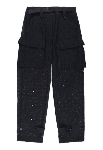 sacai lace-embroidery trousers - Nero