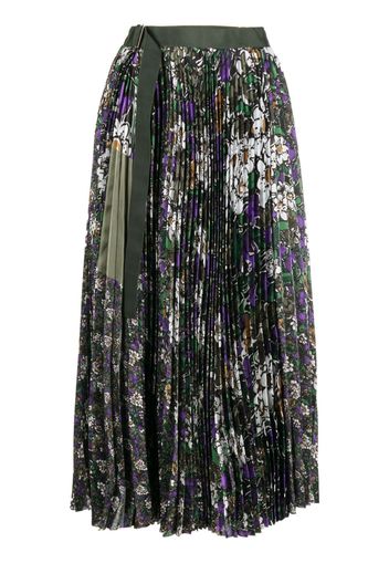 sacai floral-print pleated dress - Verde