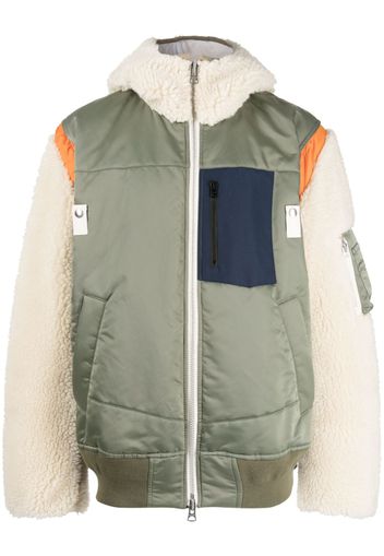 sacai colour-block zip-up hooded jacket - Verde