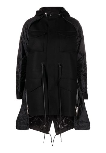 sacai zip-up panelled parka coat - Nero