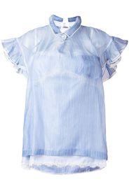 sacai striped frill-trim blouse - Blu