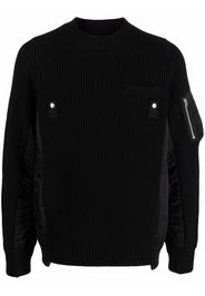 Sacai shell-panelled wool knit jumper - Nero