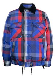 sacai check-pattern zip-up bomber jacket - Blu