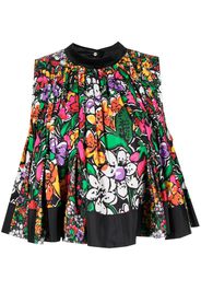 sacai pleated floral-print blouse - Nero