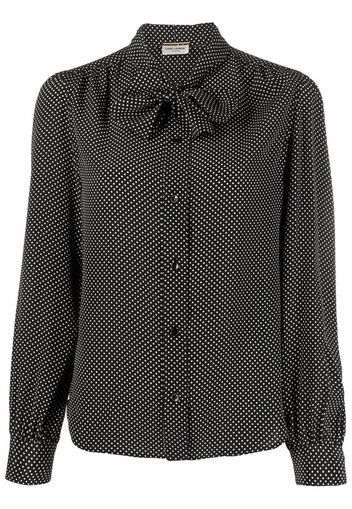 Saint Laurent Blusa a pois con fiocco - Nero