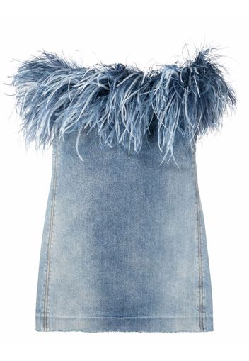 Saint Laurent feather trim denim dress - Blu