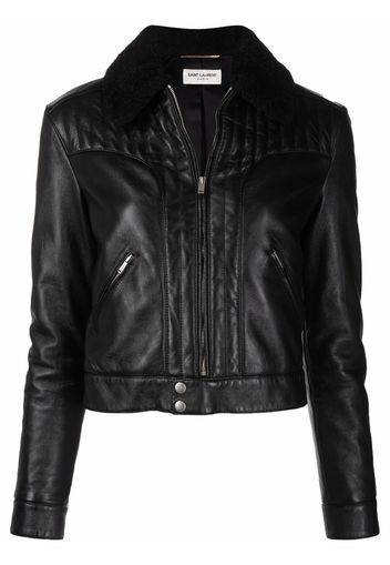 Saint Laurent Giacca crop in pelle - Nero