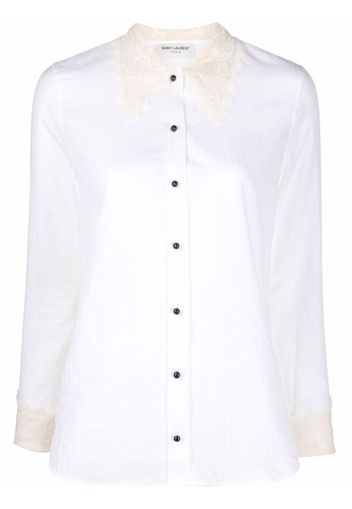 Saint Laurent lace-trim striped shirt - Toni neutri