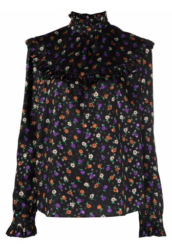 Saint Laurent long-sleeve floral-print blouse - Nero