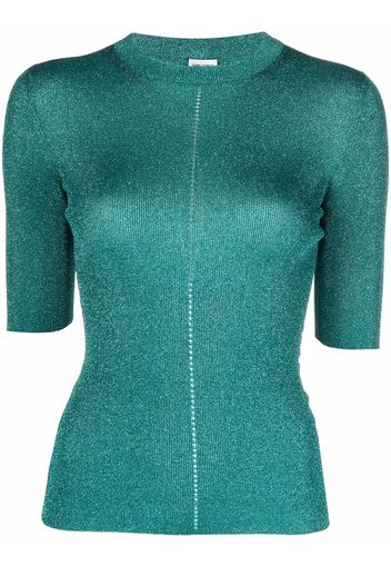 Saint Laurent short-sleeved metallic knit top - Verde