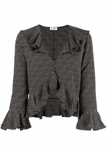 Saint Laurent spot-print V-neck blouse - Nero