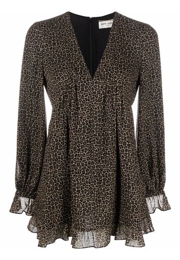 Saint Laurent leopard-print short dress - Marrone