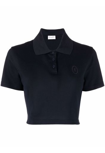 Saint Laurent embroidered-logo cropped polo shirt - Blu