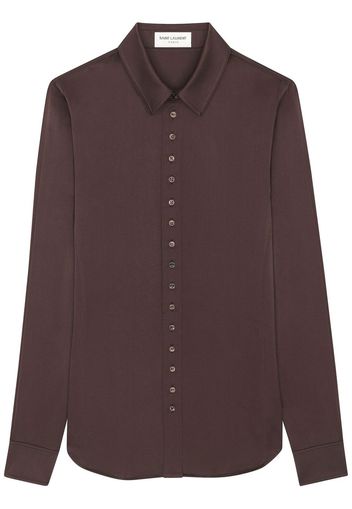 SAINT LAURENT silk classic button-up shirt - Marrone