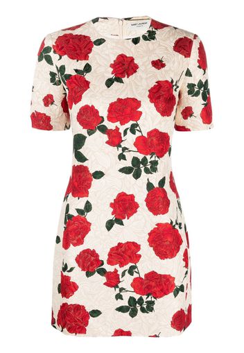 Saint Laurent rose-print jacquard mini dress - Toni neutri